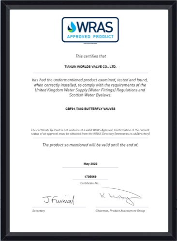 Valve Certifications - Tianjin Worlds Valve Co., Ltd.